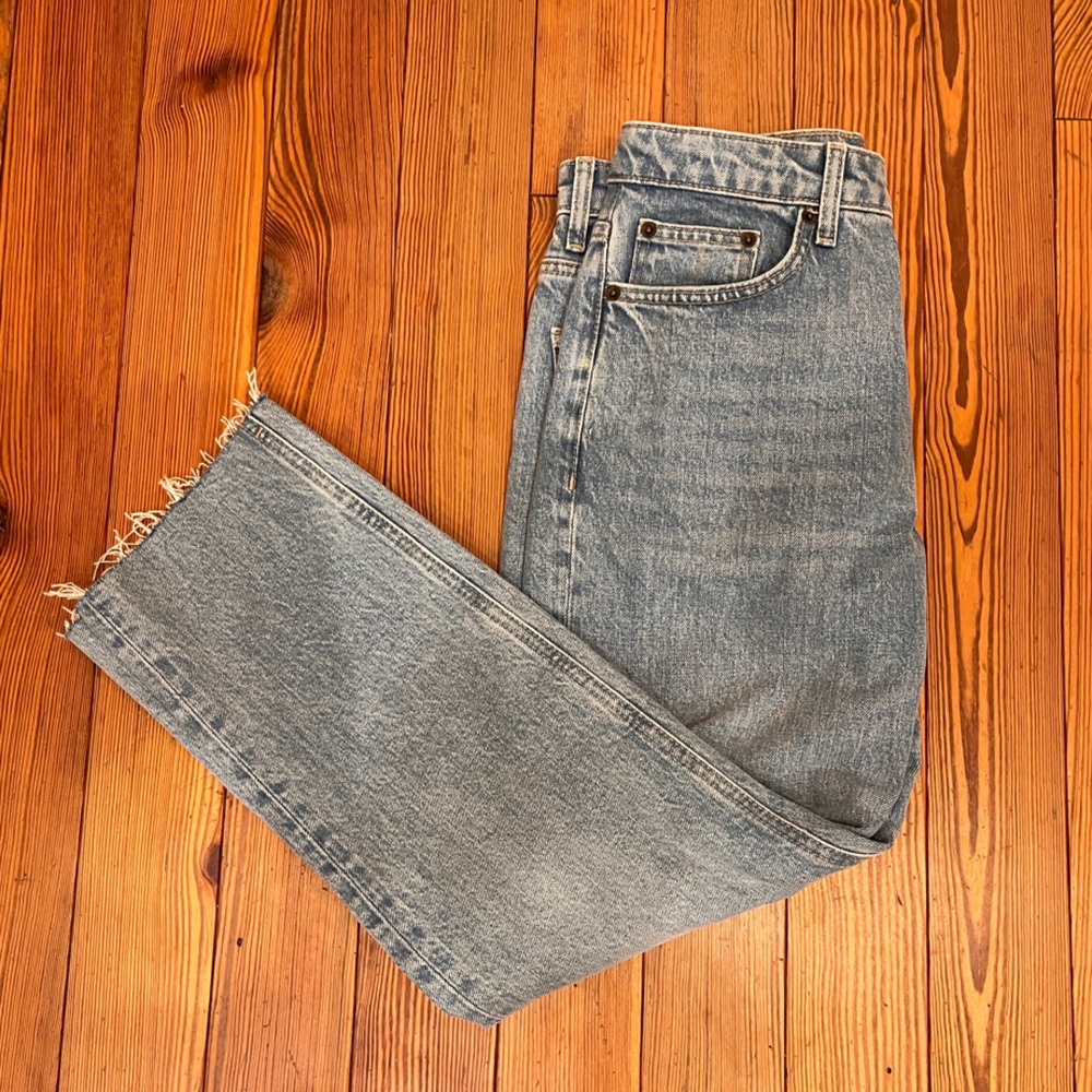 Topshop Straight Leg Blue Denim Jeans, Size 28